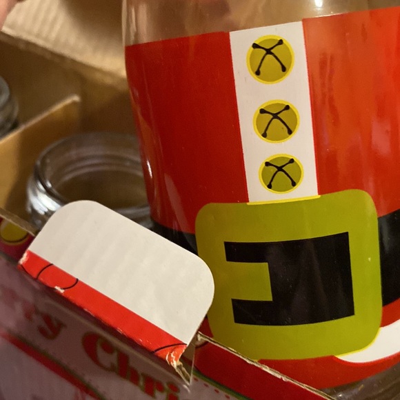 New 4 pc. Holiday printed glass milk jugs with red & white stripe straws - Picture 7 of 8